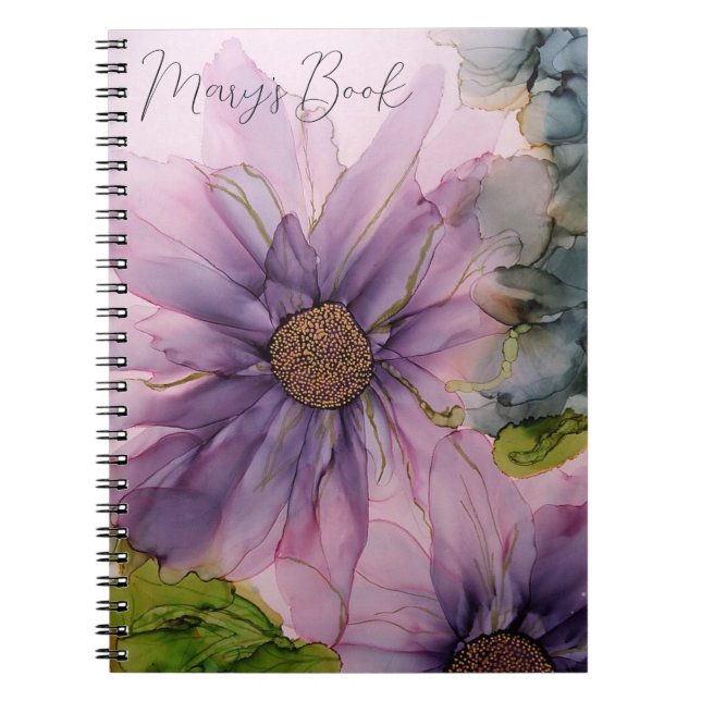 Cuaderno flor rosa y morada de tinta de alcohol (Frente)