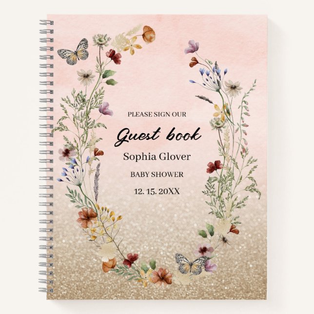 Cuaderno Flor silvestre acuática y ducha de bebé de maripos (Anverso)