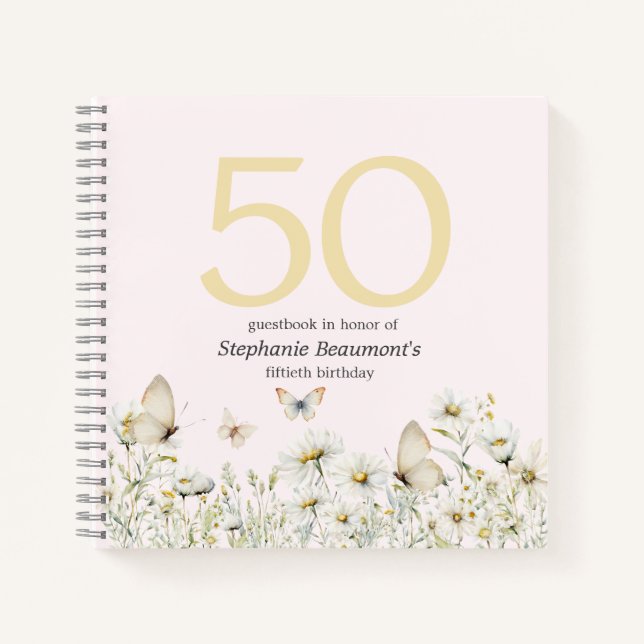Cuaderno Flor silvestre blanca de mujer 50 años simple (Anverso)