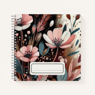 Cuaderno Flor silvestre rosa caprichosa con acentos dorados