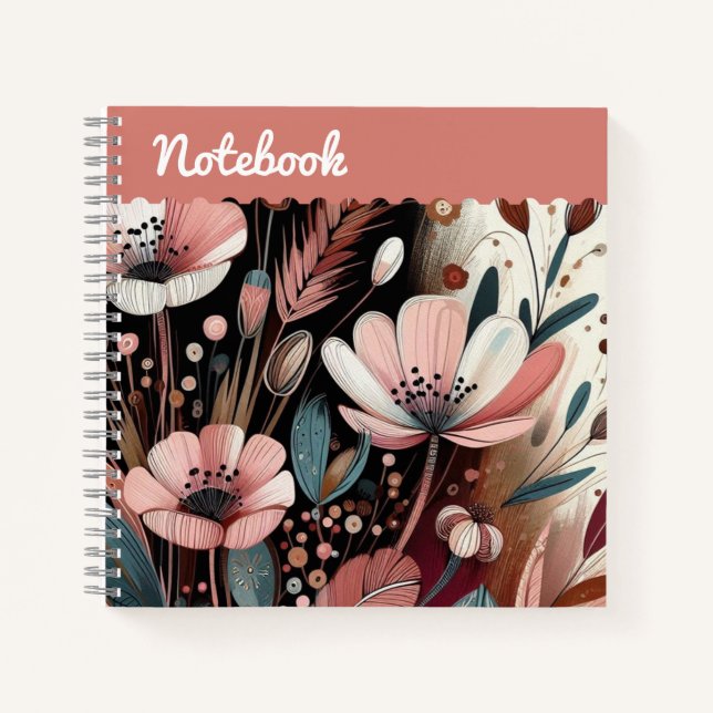 Cuaderno Flor silvestre rosa con acentos dorados (Anverso)