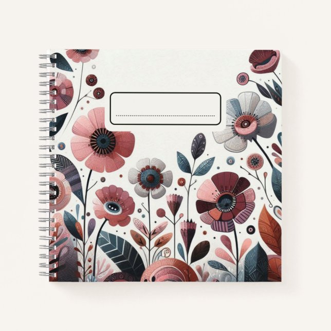 Cuaderno Flor silvestre rosa rustica con acentos Verde azul (Anverso)