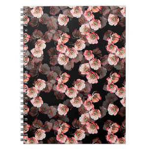 Cuaderno Flor sin costura flor zarpa peony sobre negro