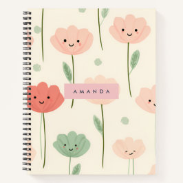 Cuaderno Flor sonriente personalizada Cute Kawaii Pastel