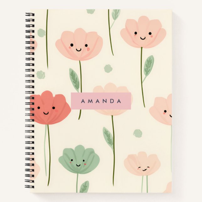 Cuaderno Flor sonriente personalizada Cute Kawaii Pastel (Anverso)