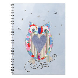 Cuaderno Flor suave azul rosa rosa brillante imagen de búho