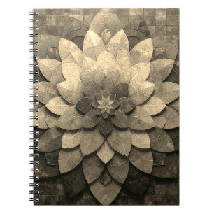 Cuaderno Flor texturizada de arte antiguo de Mandala dorada