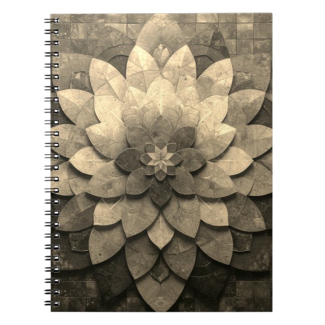 Cuaderno Flor texturizada de arte antiguo de Mandala dorada (Frente)