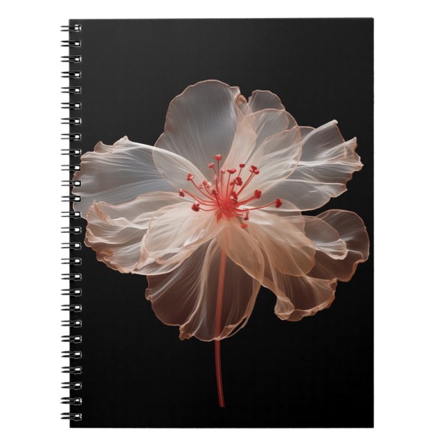 Cuaderno Flor translúcida elegante sobre negro (Frente)