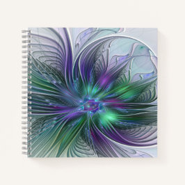 Cuaderno Flor verde morada Moderna Resumen arte fractal