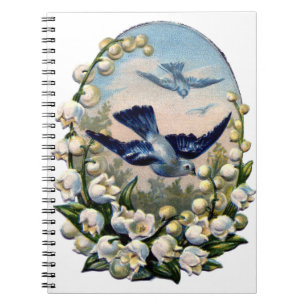 Cuaderno flor vintage de los pájaros azul lirio de los pája
