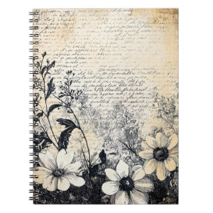 Cuaderno Flor y caligrafía rusas - Papel marrón envejecido 