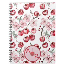 Cuaderno Flor y monograma de cerezo personalizados