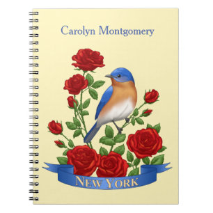 Cuaderno Flor y pájaro del estado de Nueva York - Rosa Azul