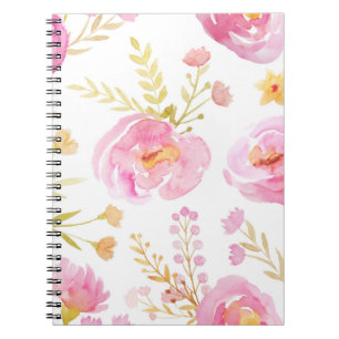 Cuaderno Flora acuarela rosa