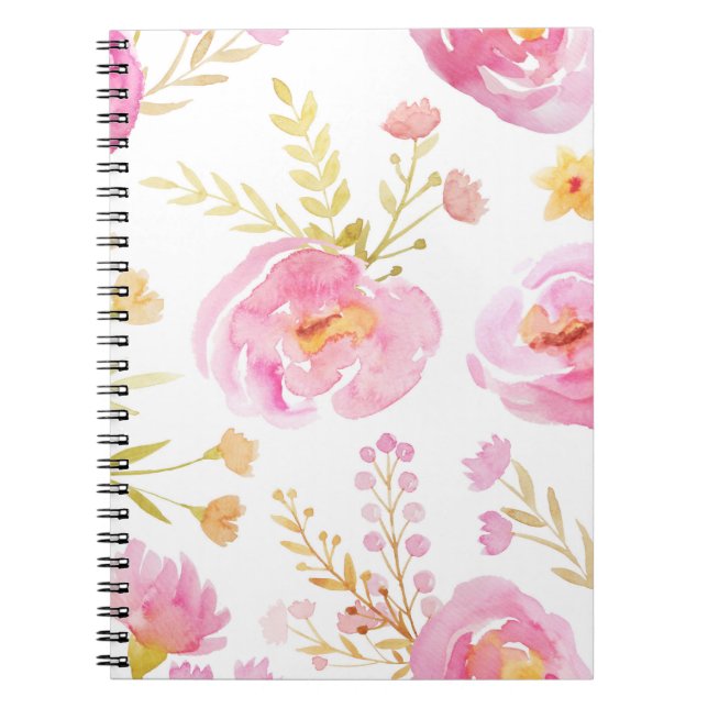 Cuaderno Flora acuarela rosa (Frente)