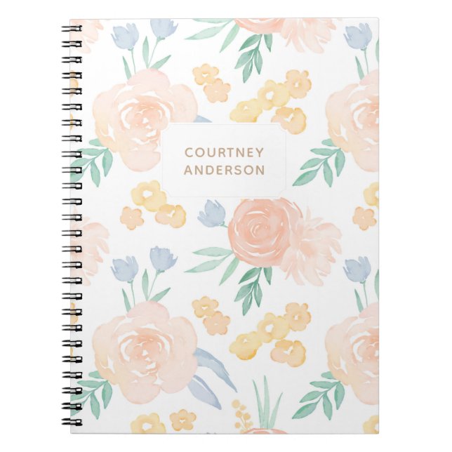 Cuaderno Flora acuarela rosa personalizada (Frente)