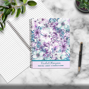 Cuaderno Flora acuática Verde azulada/Lilac bonito personal