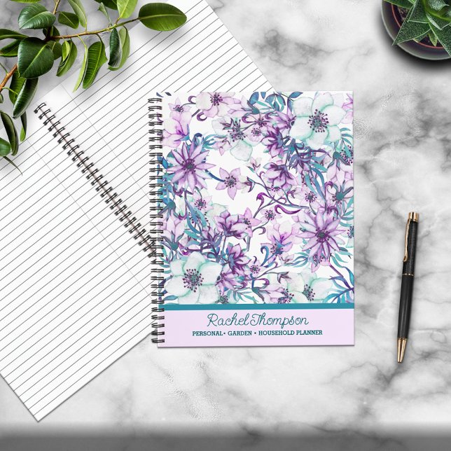 Cuaderno Flora acuática Verde azulada/Lilac bonito personal (Subido por el creador)