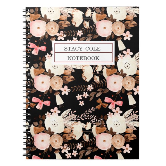 Cuaderno Flora de acuarela rosa morena personalizada (Frente)