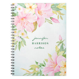 Cuaderno Flora de color de agua Lily Bouquet Pink Turquoise