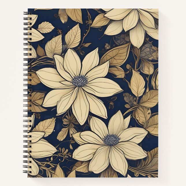 Cuaderno Flora de Oro Pálido & Azul (Anverso)
