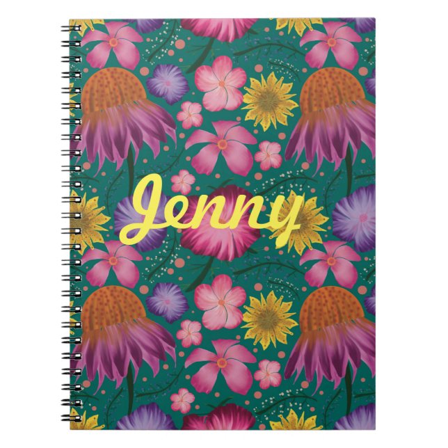 Cuaderno Flora silvestre Verde azulada personalizada (Frente)