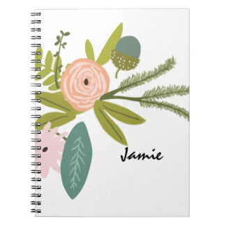 Cuaderno Flora verde rosa y fauna