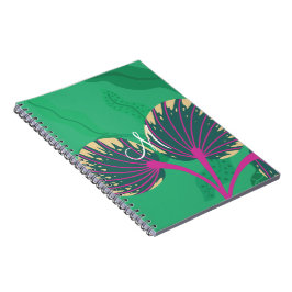 Cuaderno Flora y follaje coloridos con morado sobre verde
