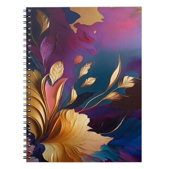 Cuaderno Floración Dorada – Composición Floral Abstracta (Frente)