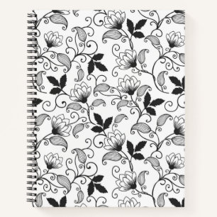 Cuaderno Floral abstracto negro sobre fondo blanco