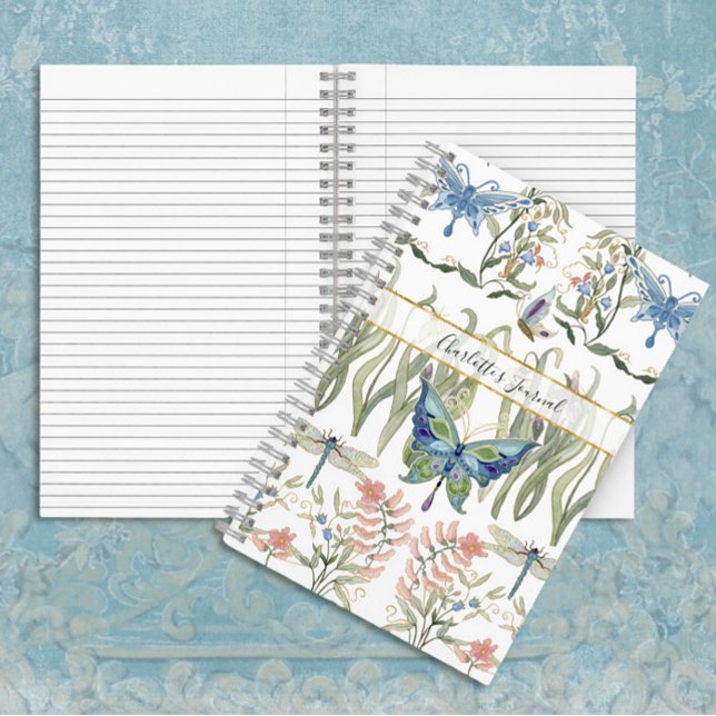 Cuaderno Floral acuarela azul y mariposa rosa Journal (Subido por el creador)