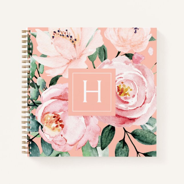Cuaderno Floral acuarela de bonito monogramada (Anverso)