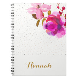 Cuaderno Floral acuarela de bonito y puntos Añadir nombre