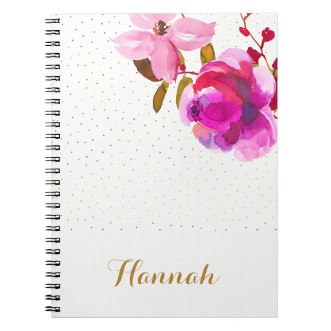 Cuaderno Floral acuarela de bonito y puntos Añadir nombre (Frente)