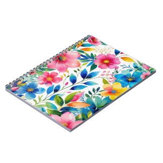 Cuaderno Floral acuarela - Flores amarillas rosas azules