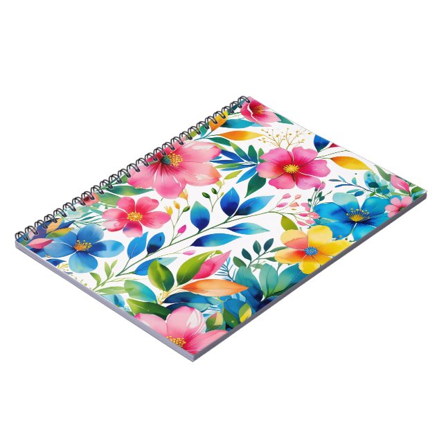 Cuaderno Floral acuarela - Flores amarillas rosas azules (Lado Izquierdo)