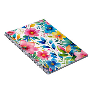Cuaderno Floral acuarela - Flores amarillas rosas azules