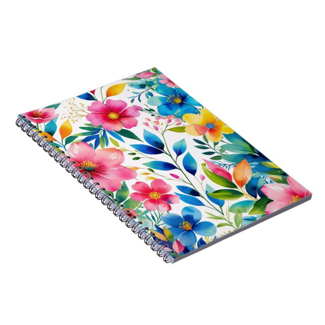 Cuaderno Floral acuarela - Flores amarillas rosas azules (Lado Derecho)