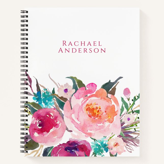 Cuaderno Floral acuática femenina con su nombre (Anverso)