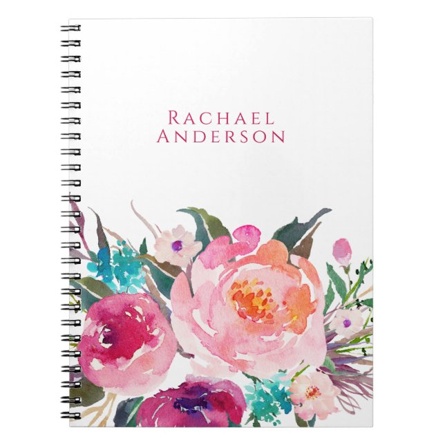 Cuaderno Floral acuática femenina con su nombre (Frente)