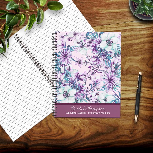 Cuaderno Floral acuática morada/Verde azulada personalizada (Subido por el creador)