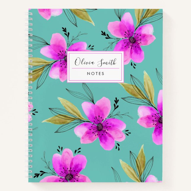 Cuaderno Floral acuática rosa (Anverso)