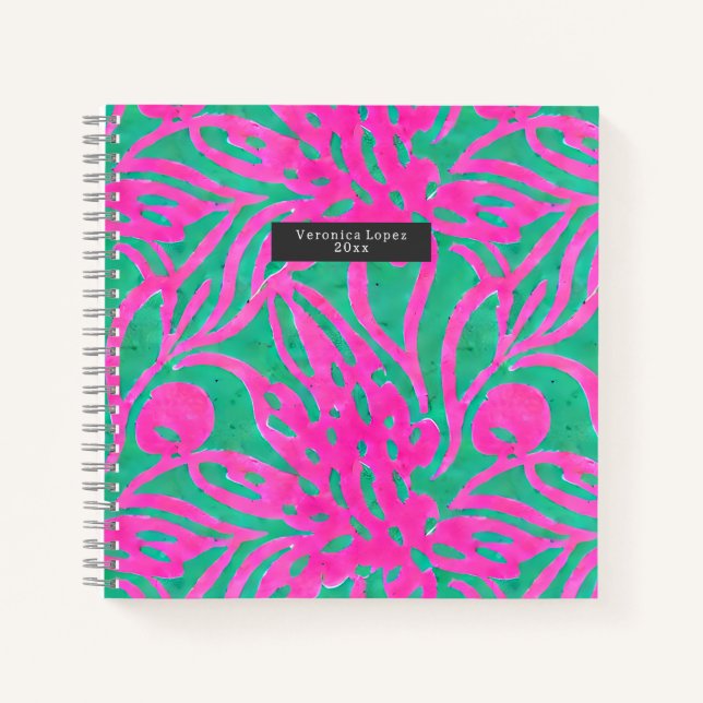 Cuaderno Floral acuática rosa inspirada en acua damascal (Anverso)