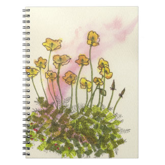 Cuaderno Floral, adormidera de flores silvestres amarillas,