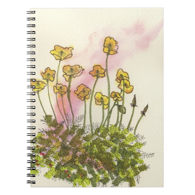Cuaderno Floral, adormidera de flores silvestres amarillas, (Frente)