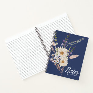 Cuaderno Floral Azul a la moda Clásico Elegante Minimalismo