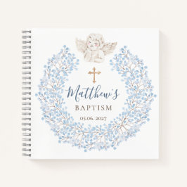 Cuaderno Floral Azul Bebé Ángel Cruz Baptismo