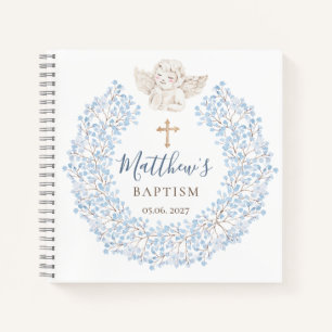 Cuaderno Floral Azul Bebé Ángel Cruz Baptismo