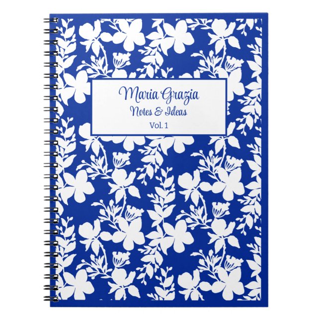 Cuaderno Floral azul blanco de moda (Frente)